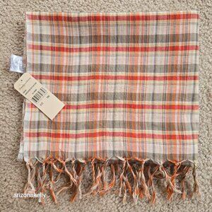 NWT Tommy Bahama Cotton Plaid Scarf Desert Sky Orange